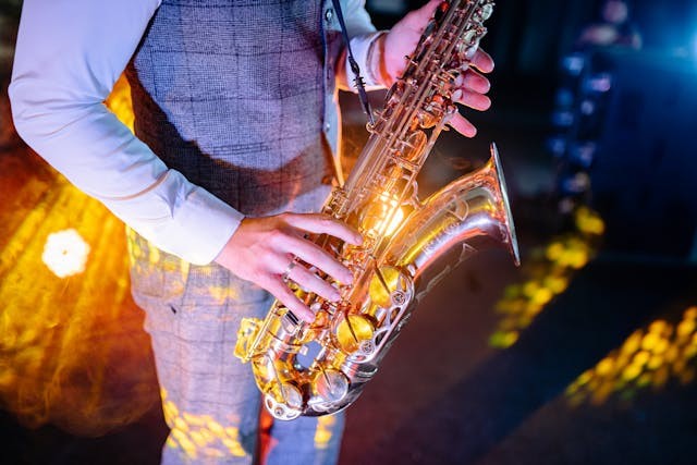 Saxophone player at the Brecon Jazz Festival